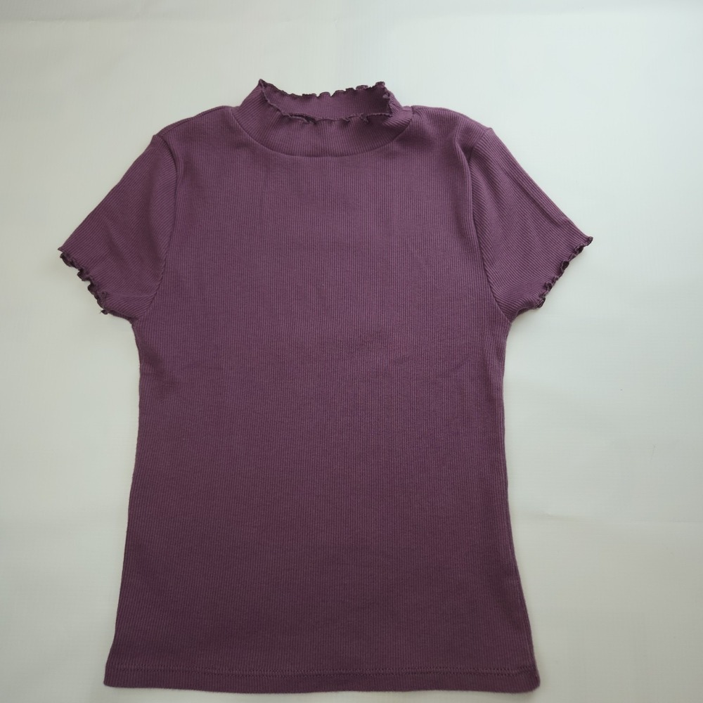 Wonder Nation Girls Purple Mock Neck Ruffle Trim Short Sleeve T-Shirt S (6-6X)